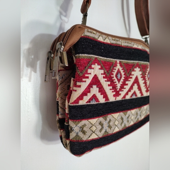 Canyon Sky Tapestry Vegan Leather Stylish Brown and Red Patterned Women's Bag - Picture 9 of 14